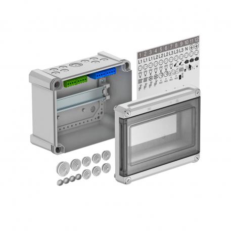 Distribution box, 9 division units, with terminal strip, polystyrene