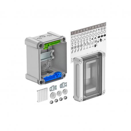 Distribution box, 3 division units, with terminal strip, polycarbonate 191 | 151 | 126 | Connector