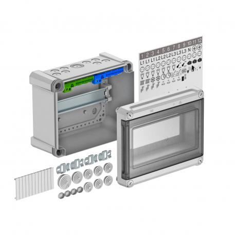 Distribution box, 9 division units, with terminal strip, polycarbonate 241 | 191 | 126 | Connector