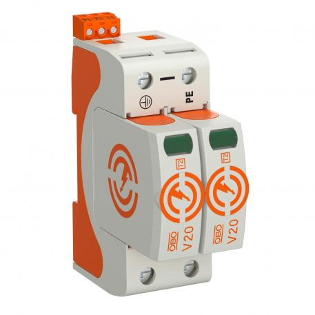 Surge arrester V20, 2-pole with remote signalling, 385 V 2 | 385 | IP20