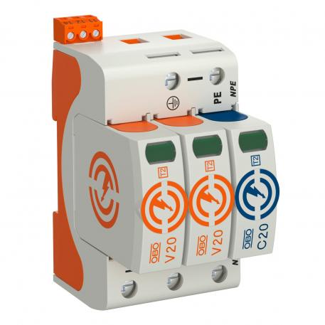 Surge arrester V20, 2-pole + NPE and remote signalling, 280 V 2+N/PE | 280 | IP20