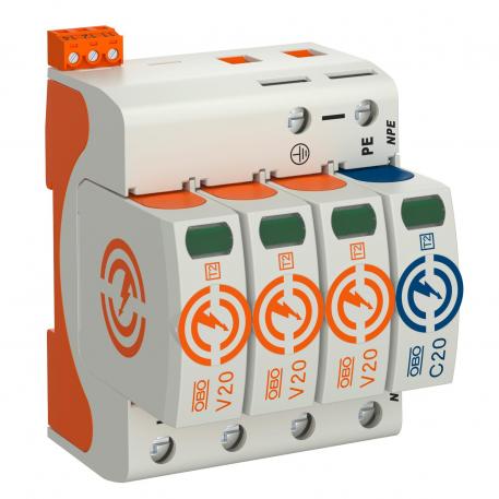 Surge arrester V20, 3-pole + NPE and remote signalling, 280 V 3+N/PE | 280 | IP20