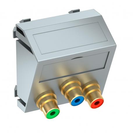 Component video connection, 1 module, slanting outlet, as 1:1 coupling, aluminium-painted Aluminium painted